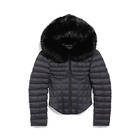 hooded corseted puffer