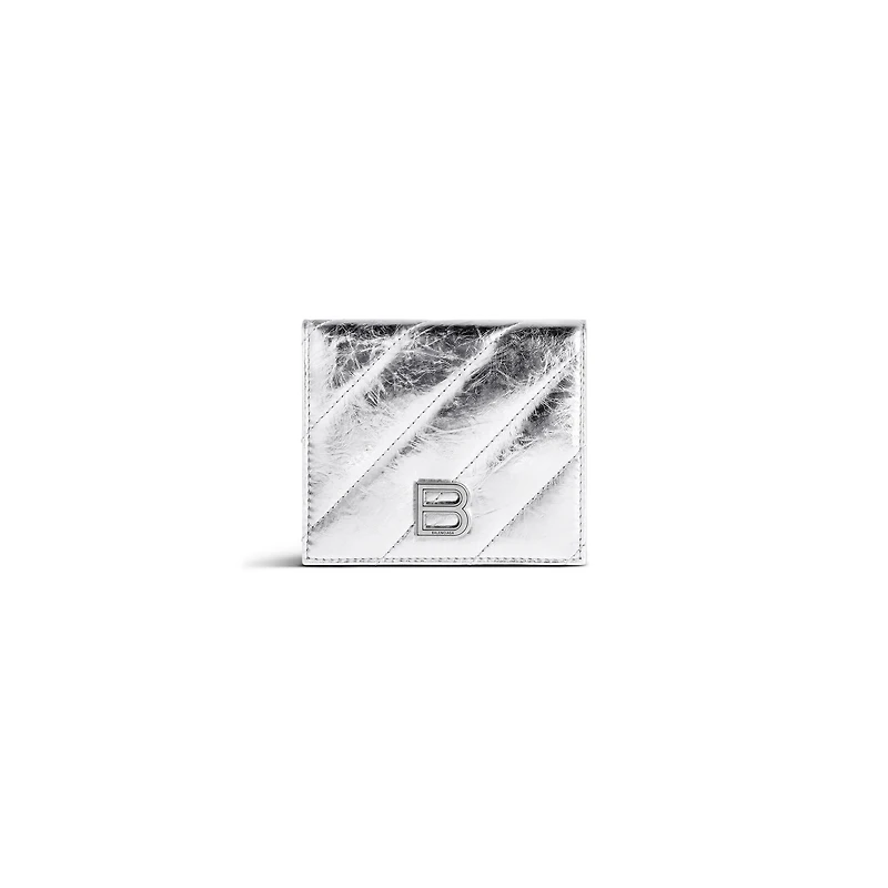 crush flap coin and card holder metallized quilted