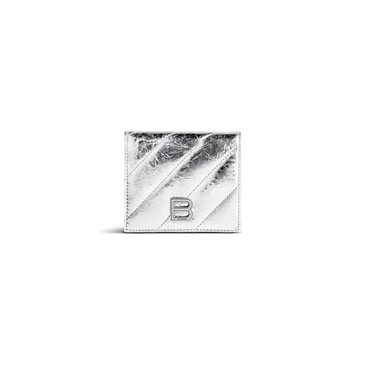 crush flap coin and card holder metallized quilted