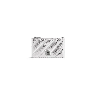 crush long coin and card holder metallized quilted