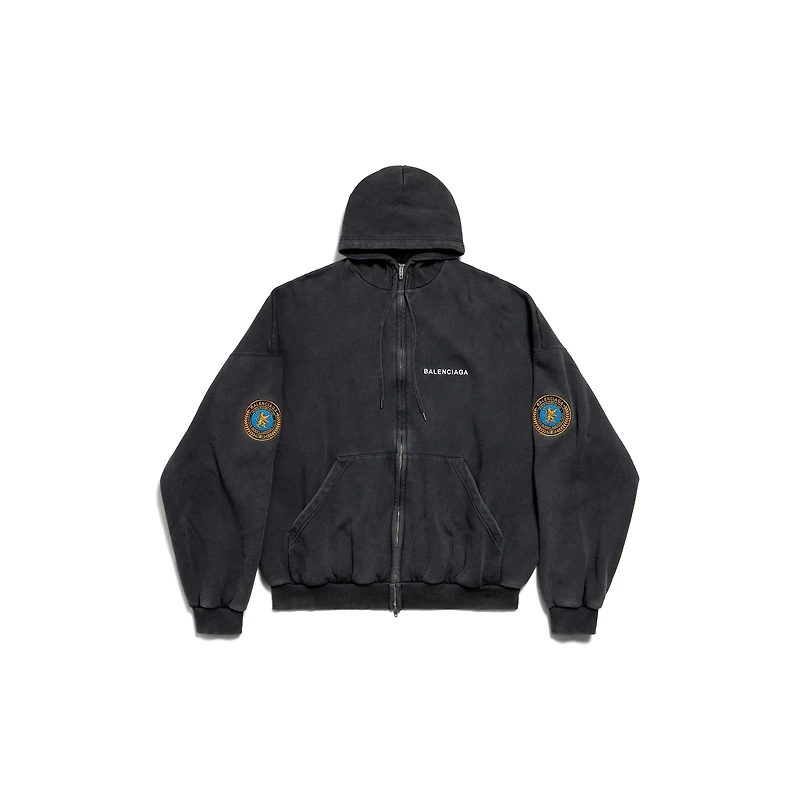uniform patch zip-up hoodie large fit