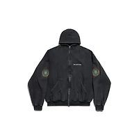 uniform patch zip-up hoodie large fit