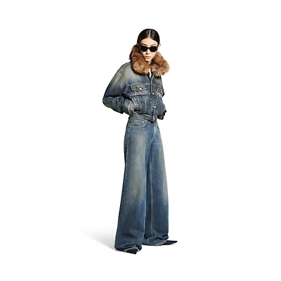 animal-free fur collar denim jacket