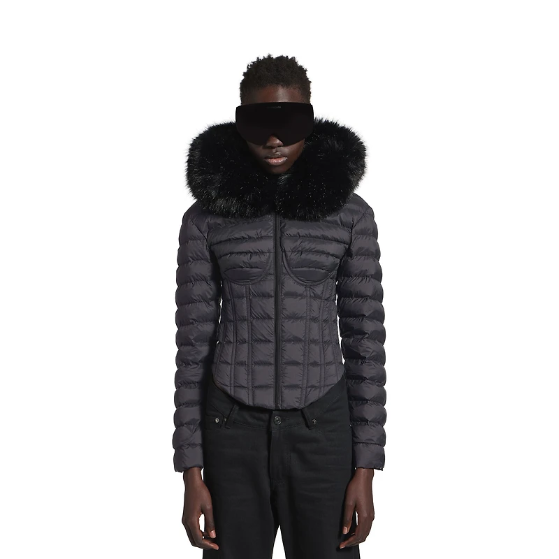 hooded corseted puffer
