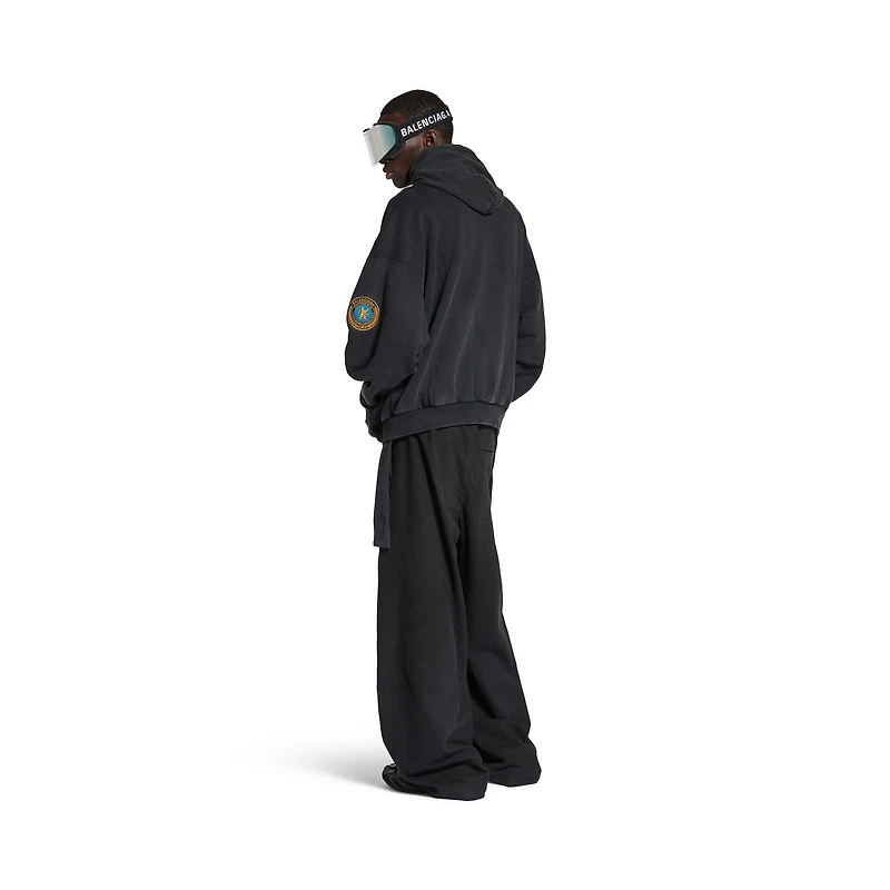 uniform patch zip-up hoodie large fit