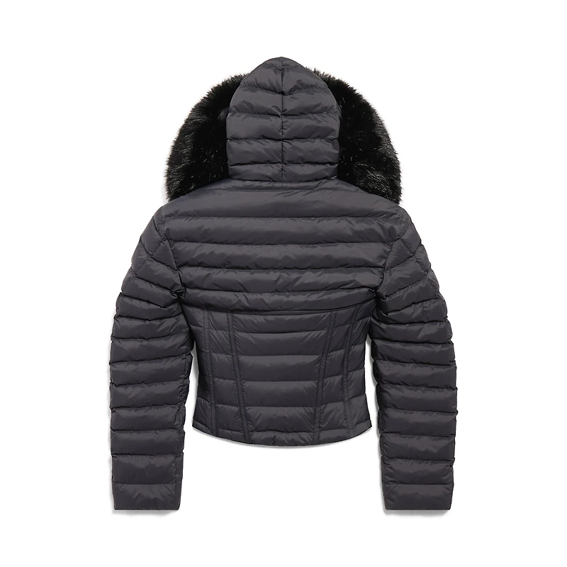 hooded corseted puffer