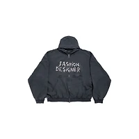 fashion designer pulled zip-up hoodie large fit