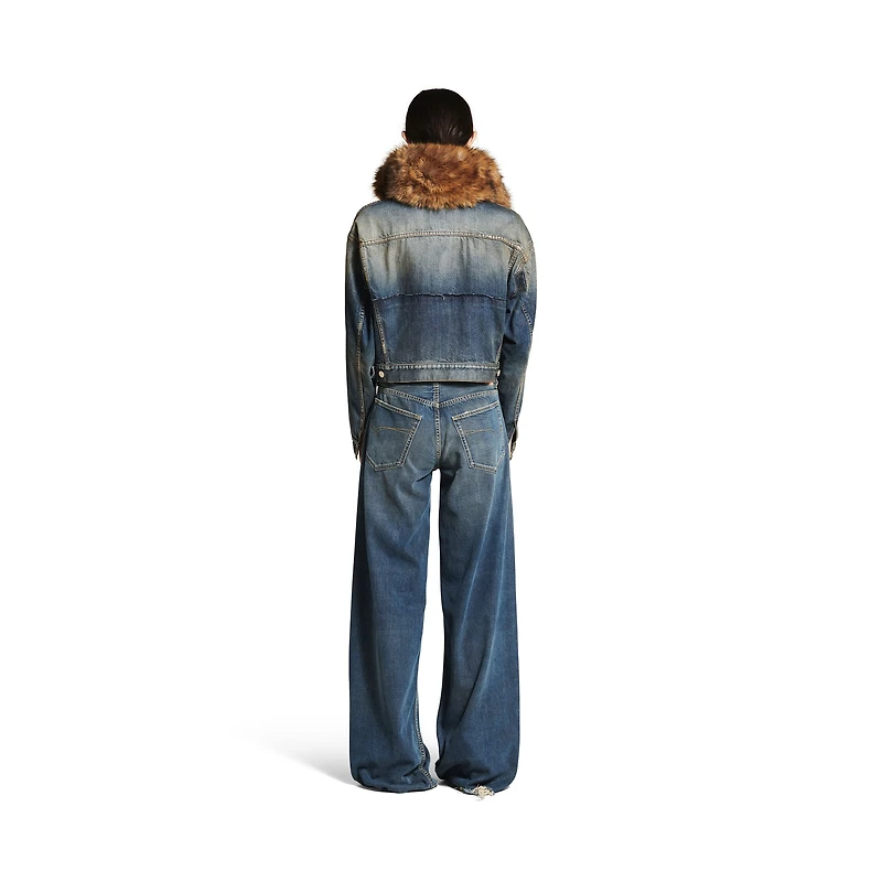 animal-free fur collar denim jacket