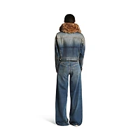 animal-free fur collar denim jacket