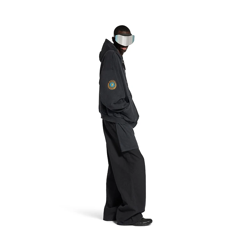 uniform patch zip-up hoodie large fit