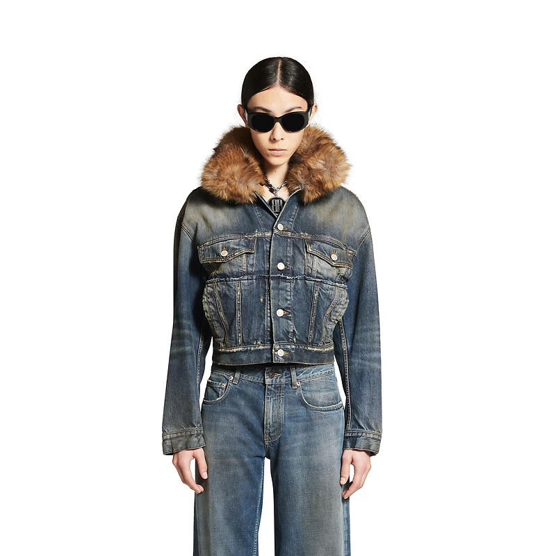 animal-free fur collar denim jacket