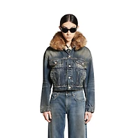 animal-free fur collar denim jacket