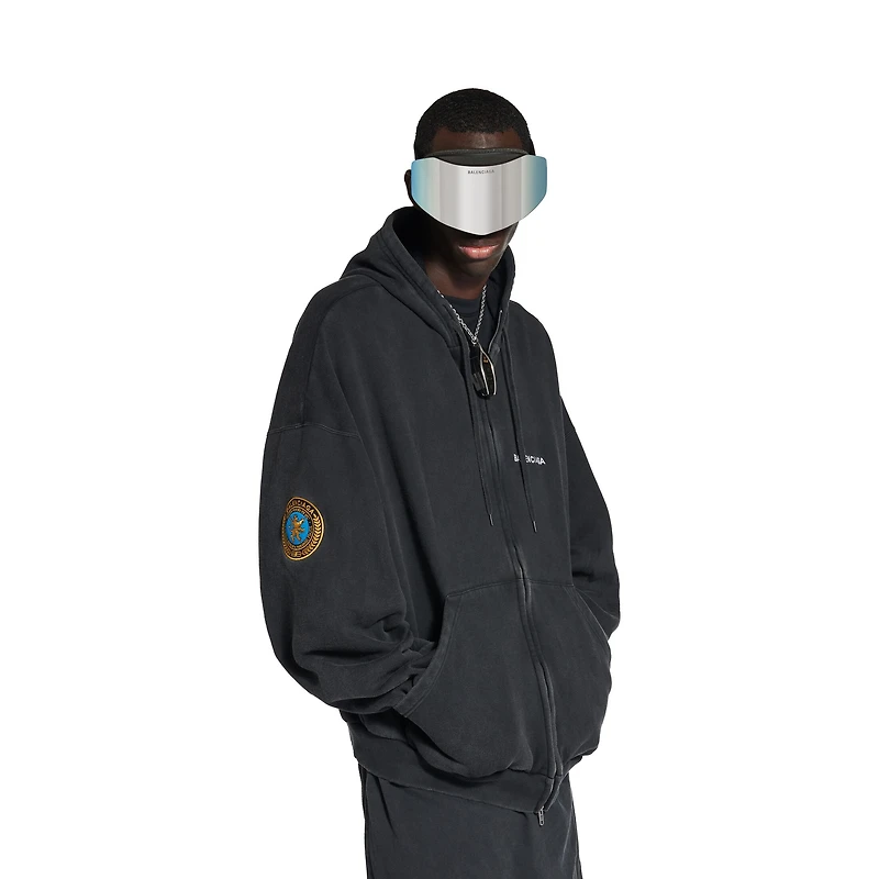 uniform patch zip-up hoodie large fit