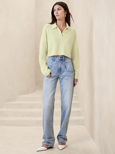 Luna Cropped Cashmere Sweater Polo Shirt