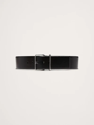 Leather Square-Buckle Waist Belt