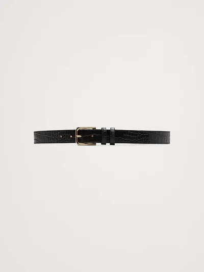 Topstitched Embossed Leather Belt