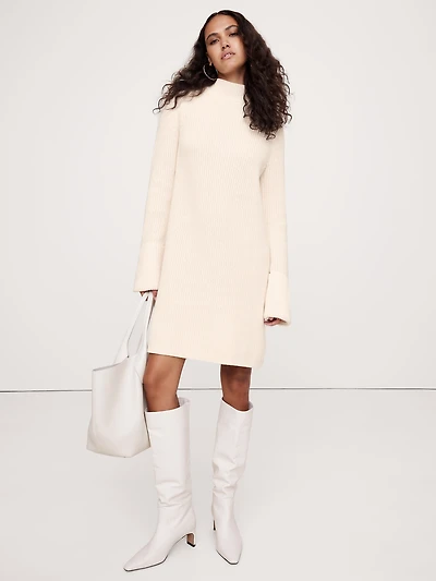 Cotton-Wool Mock-Neck Mini Sweater Dress