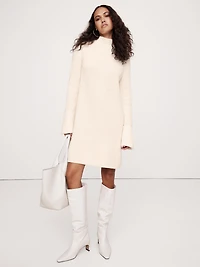 Cotton-Wool Mock-Neck Mini Sweater Dress