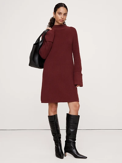 Cotton-Wool Mock-Neck Mini Sweater Dress
