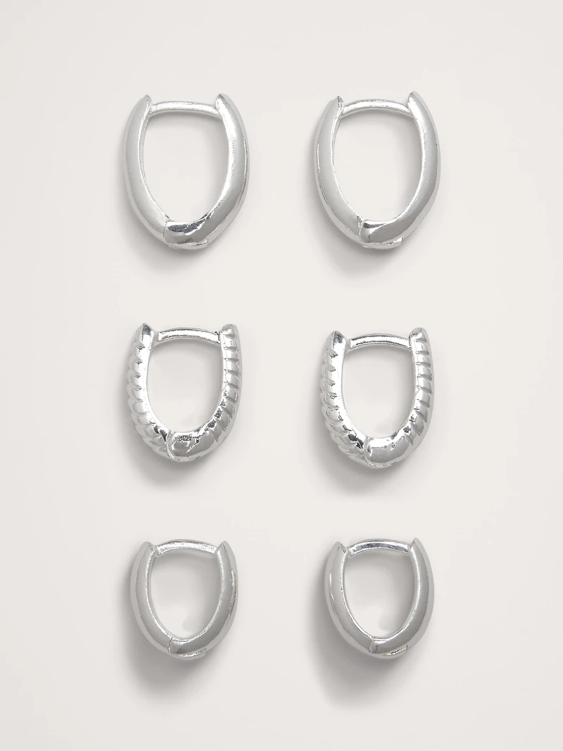 Ravena Oval Huggie Hoop Earrings Set Of 3 by Aureus + Argent