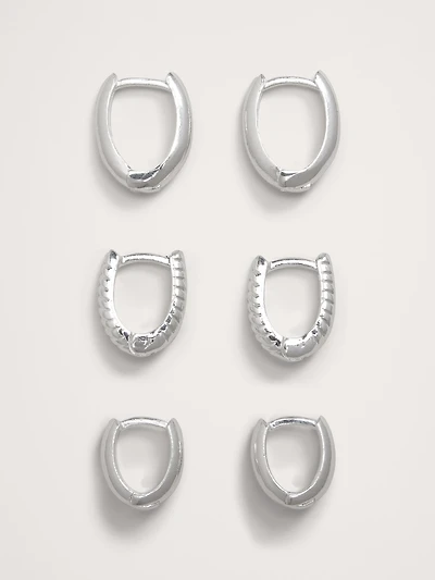 Ravena Oval Huggie Hoop Earrings Set Of 3 by Aureus + Argent