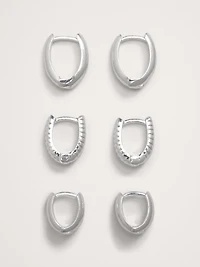 Ravena Oval Huggie Hoop Earrings Set Of 3 by Aureus + Argent