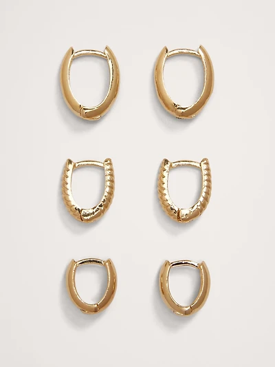 Ravena Oval Huggie Hoop Earrings Set Of 3 by Aureus + Argent