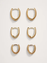 Ravena Oval Huggie Hoop Earrings Set Of 3 by Aureus + Argent