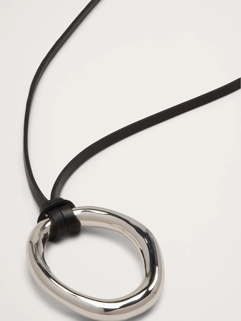 Leather Oval Pendant Necklace