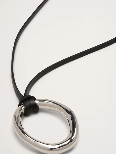 Leather Oval Pendant Necklace