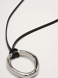 Leather Oval Pendant Necklace