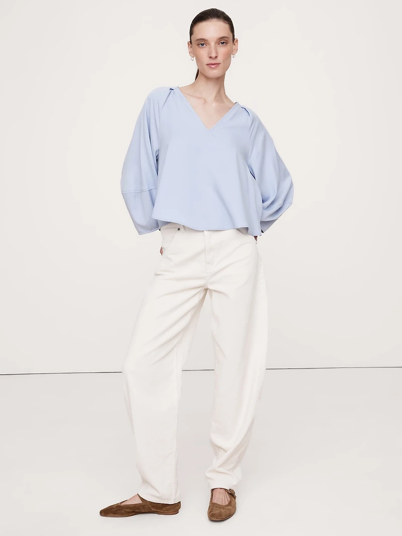 Tencel™-Cotton Twill Lantern-Sleeve Top