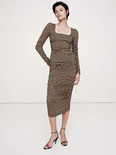 Crepe Ruched Midi Dress