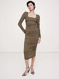 Crepe Ruched Midi Dress