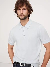 Cashmere-Silk Short-Sleeve Sweater Polo Shirt