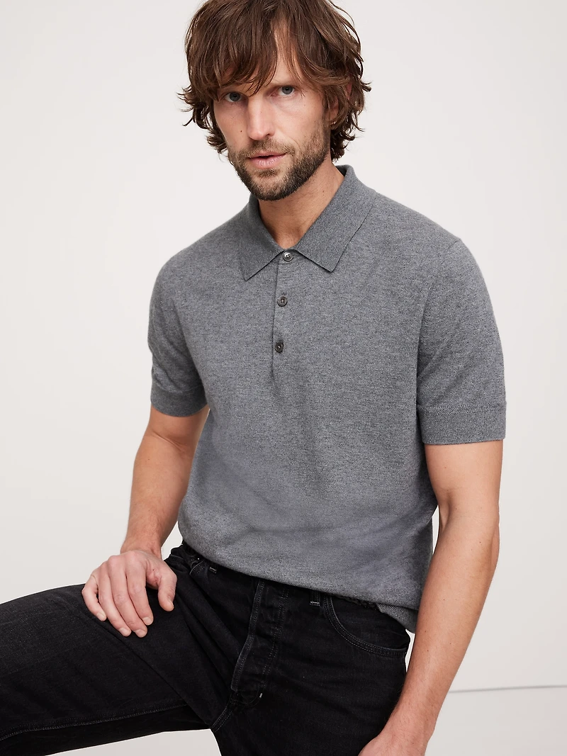 Cashmere-Silk Short-Sleeve Sweater Polo Shirt