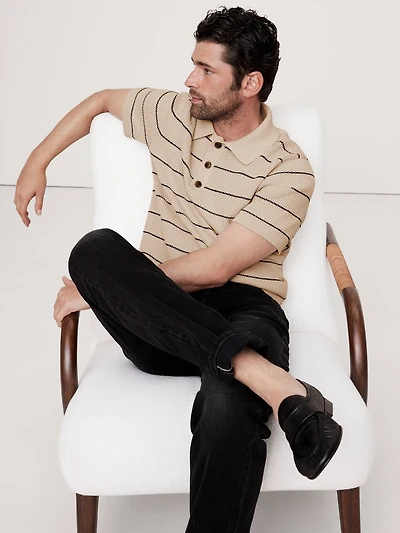 Cotton-Blend Sweater Polo Shirt