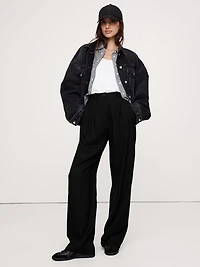 Soho High-Rise Wide-Leg Drapey Twill Pant
