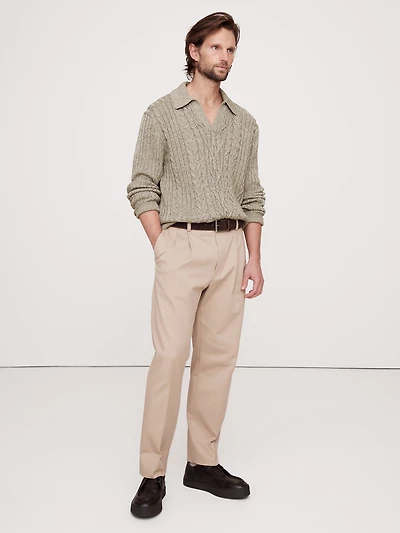 Relaxed Cotton Cable-Knit Sweater Polo Shirt