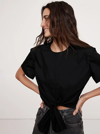 Cotton Poplin Tie-Front Top