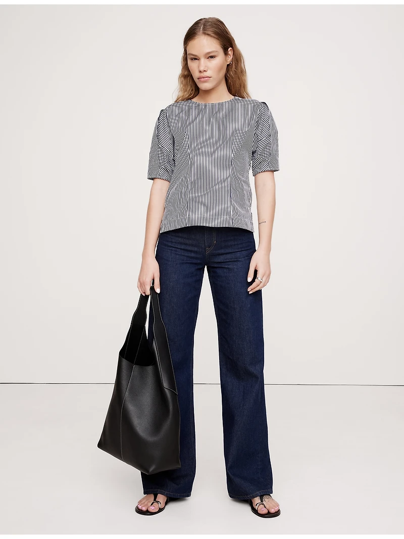 Cotton Poplin Puff-Sleeve Top