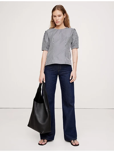 Cotton Poplin Puff-Sleeve Top