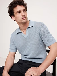 Cotton Zig-Zag Sweater Polo Shirt