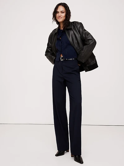 High-Rise Modern Straight Italian Lightweight Wool Pant