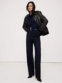 High-Rise Modern Straight Italian Lightweight Wool Pant