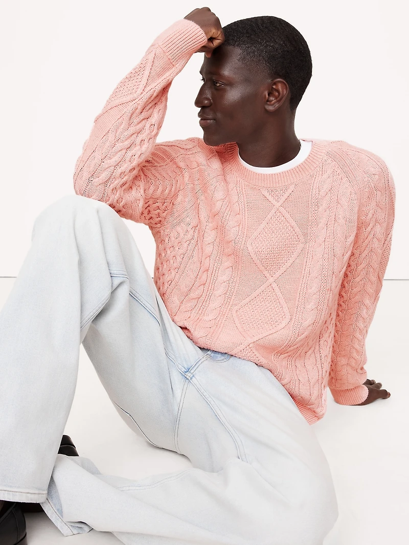 Cotton-Linen Cable-Knit Sweater