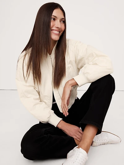 Water-Resistant Cropped Bomber Jacket