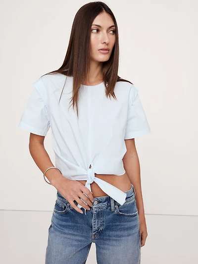 Cotton Poplin Tie-Front Top