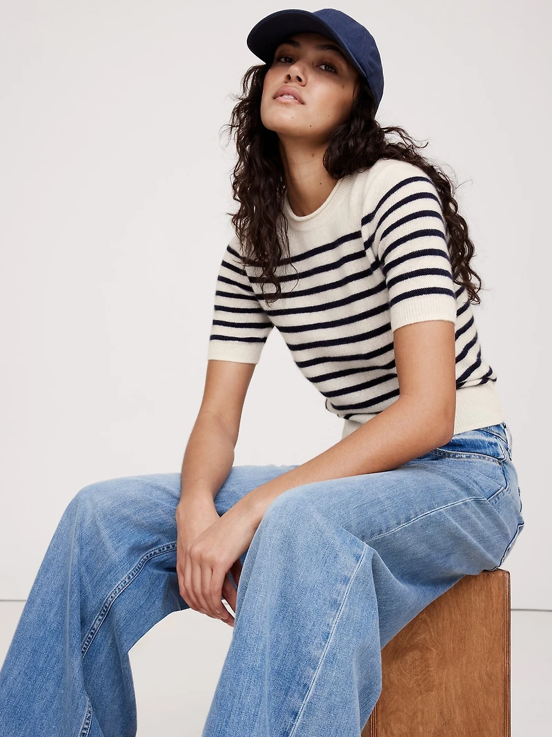 Lightweight Cashmere Short-Sleeve Sweater