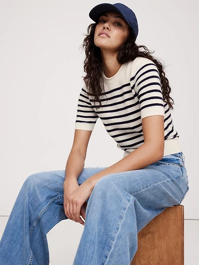 Lightweight Cashmere Short-Sleeve Sweater